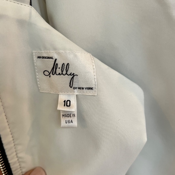 Milly Of New York Dress Black & White Cotton Silk V Neck Exposed Zip Sz10 - Picture 4 of 9